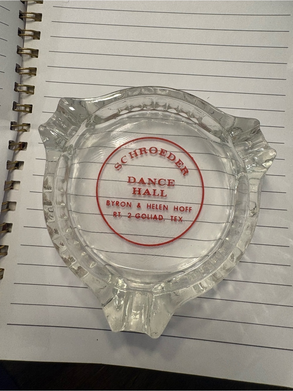 Schroeder Dance Hall Clear Glass Ashtray with Red Logo